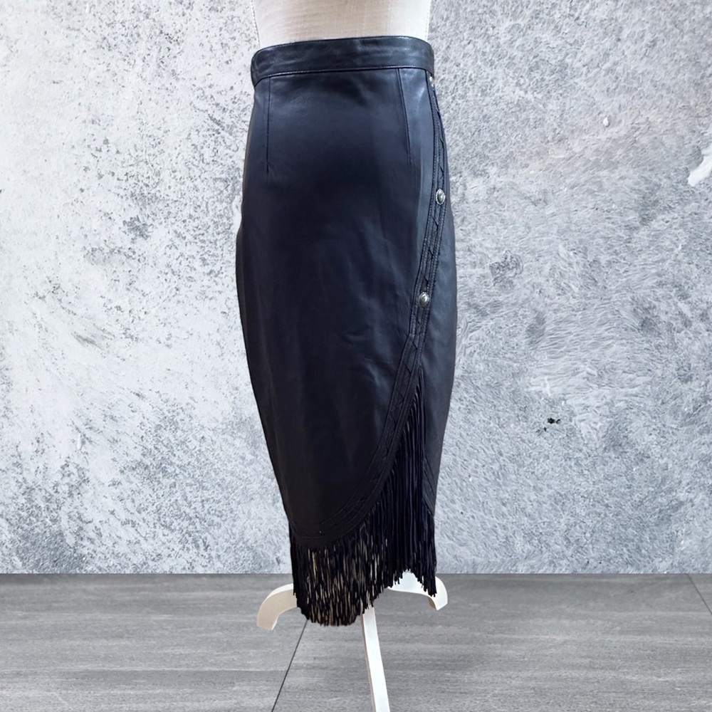 Continental baby soft lamb skin leather fringe skirt Indigo blue. NWOT cowgirl - Picture 6 of 17